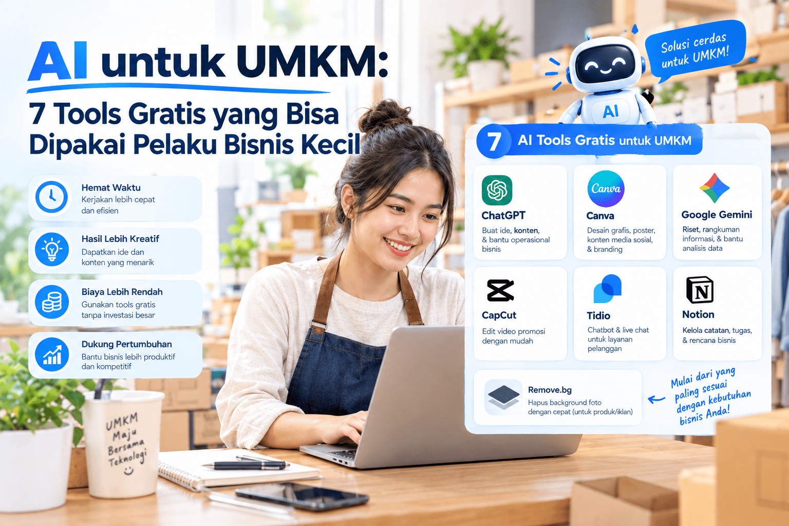AI untuk UMKM: 7 Tools Gratis yang Bisa Dipakai Pelaku Bisnis Kecil