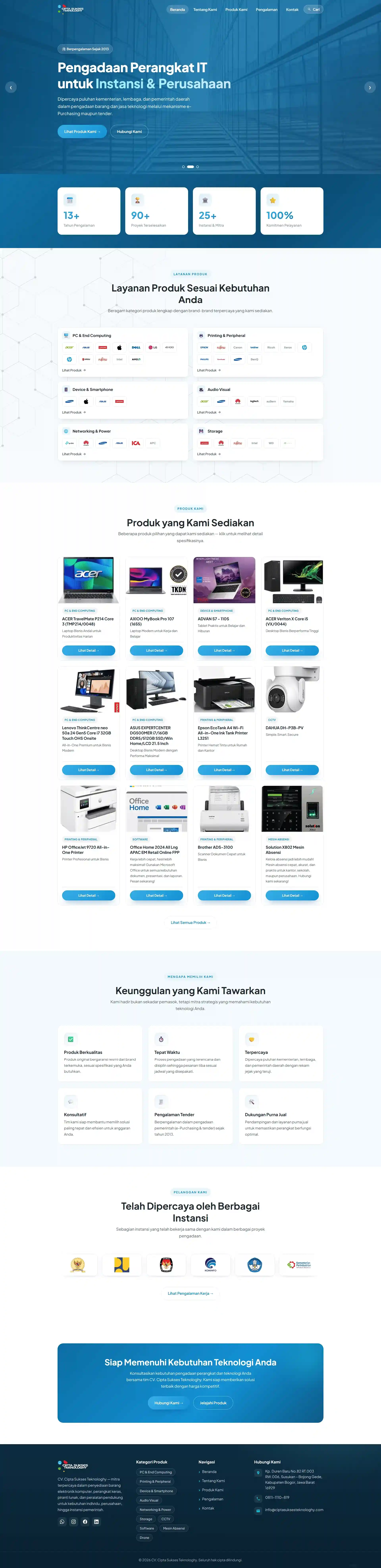Website Perusahaan & Katalog Produk IT - CV. Cipta Sukses Teknologhy