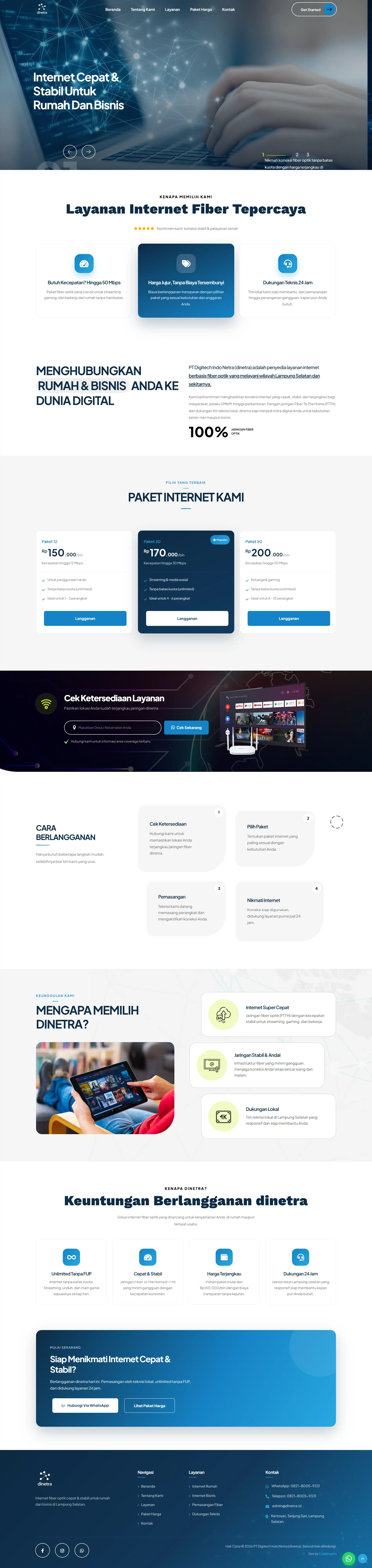 Website Layanan Internet Provider - PT Digitech Indo Netra (dinetra)